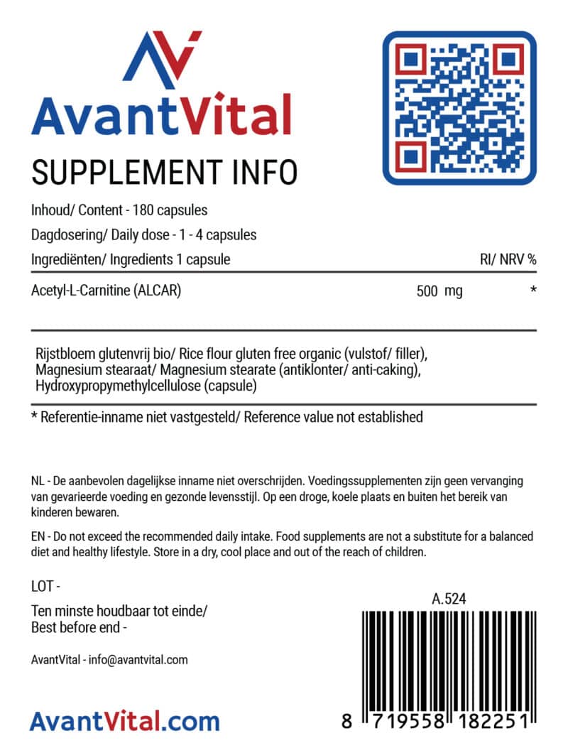 Acetyl-L-Carnitine (ALCAR) – 500 mg Amino Acids Next Valley 4